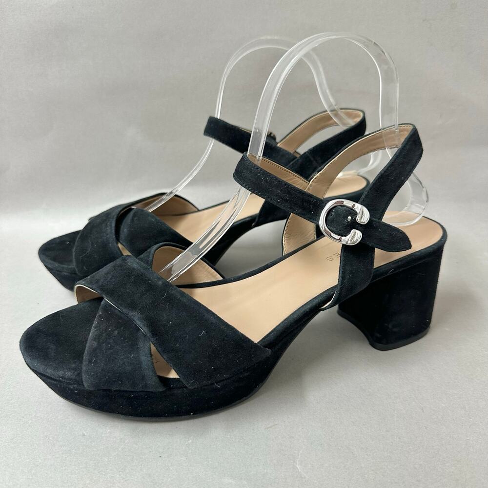 Aerosoles Cosmos‎ Crisscross Platform Sandal in Black Suede Size 9 Block Heel - Picture 2 of 15
